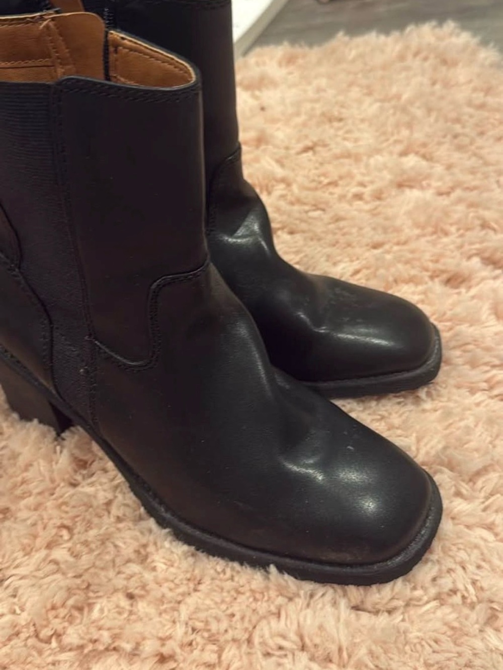 Nordstrom Black Leather Ankle Booties with Block Heel